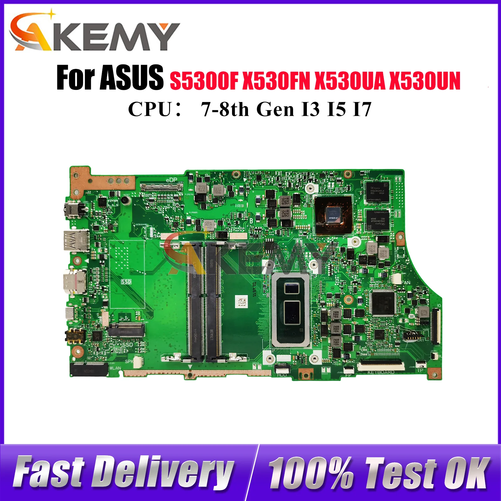 

X530FN Материнская плата для ноутбука ASUS VivoBook X530FN K530F X530UA X530UN S5300F S530F X530F Материнская плата для ноутбука с процессором I3 I5 I7