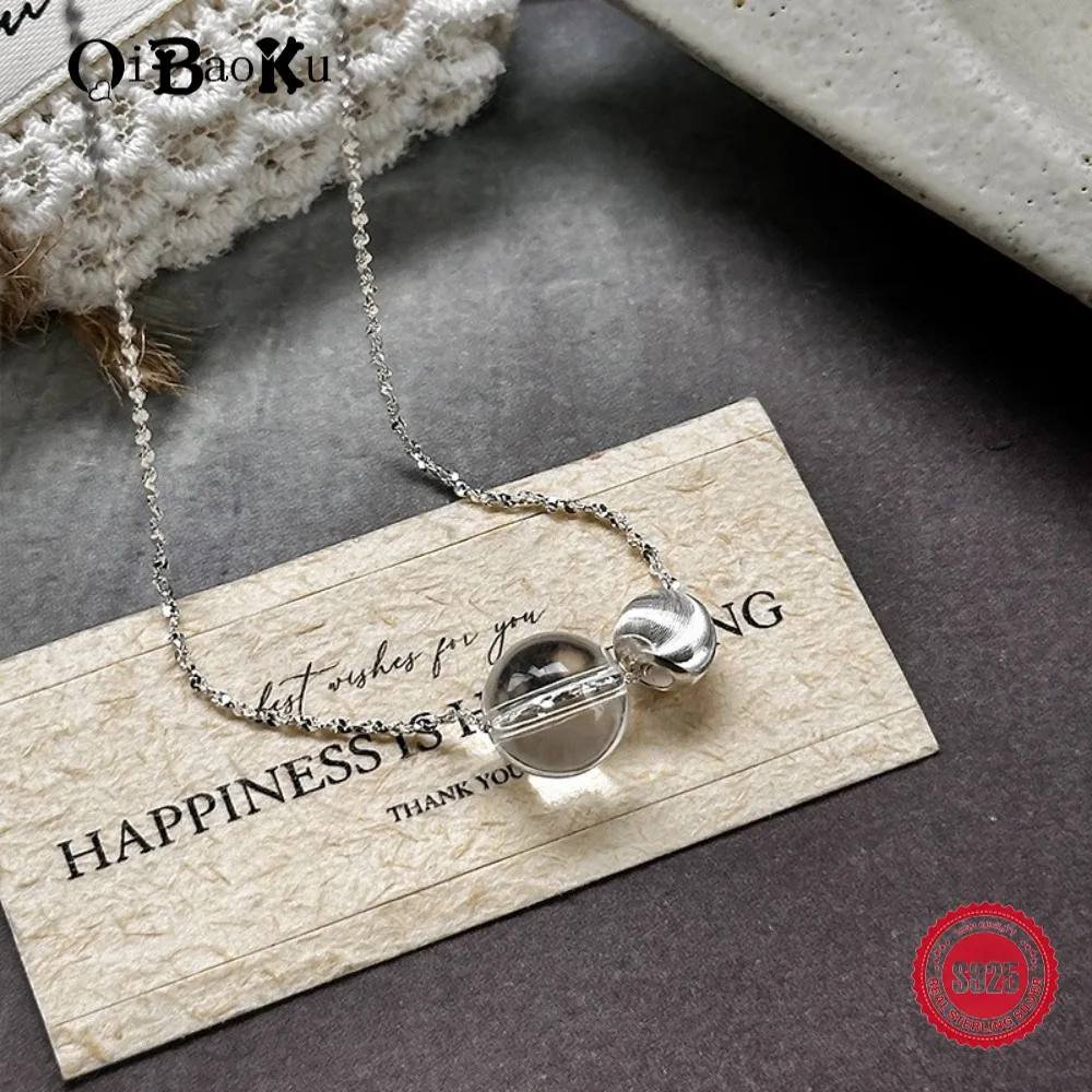 

Минималистское ожерелье из стерлингового серебра S925, прозрачный кристалл, текстурированная подвеска из бисера, изящная цепочка для женщин, элегантные нежные ювелирные изделия