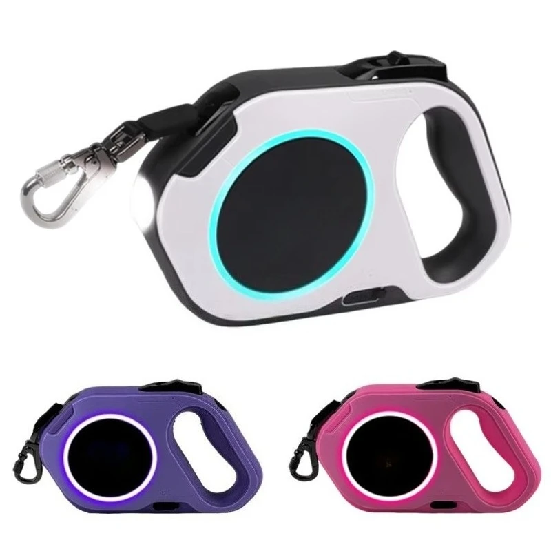 Correa retráctil automática con luz LED recargable de 5M para perros medianos a grandes Labrador Golden Retriever suministros pa