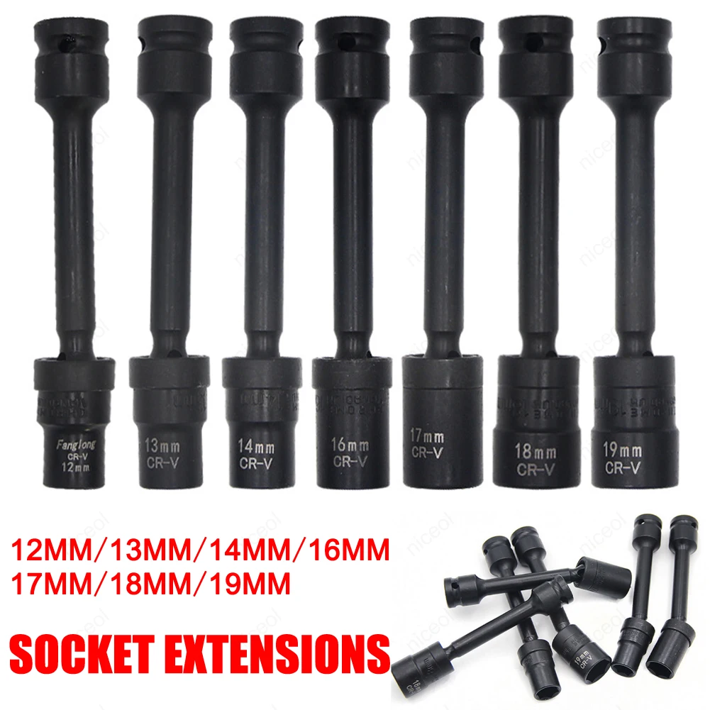 1/2-Inch Electric Wrench Sleeve Universal Extension Rod Bar Shaft Set 12/13/14/16/17/18/19mm Socket Wrenches Drive Head