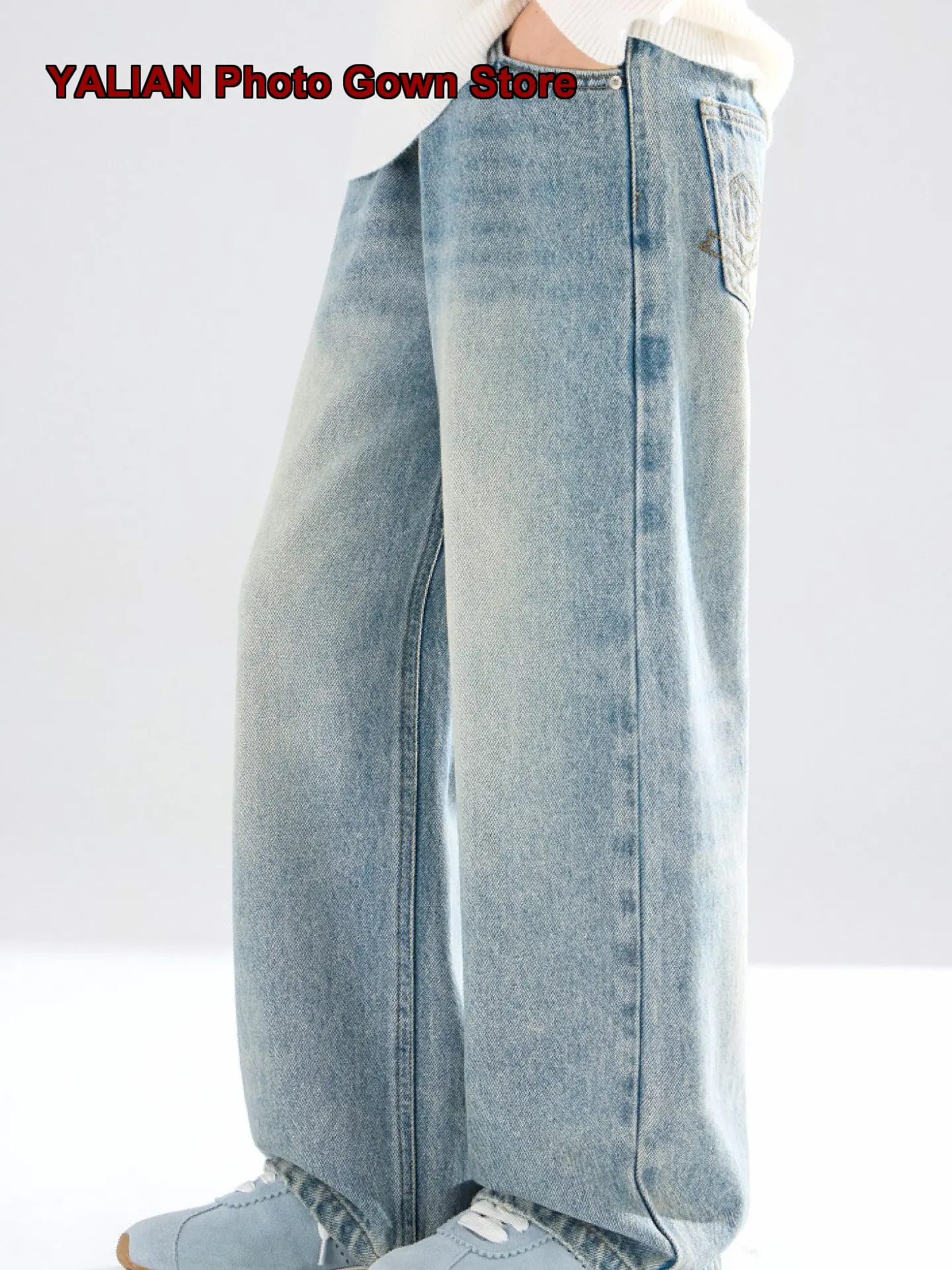Girls Denim Skirt Kids Autumn Washed Embroidered Bowknot Elegant Sweet Style
