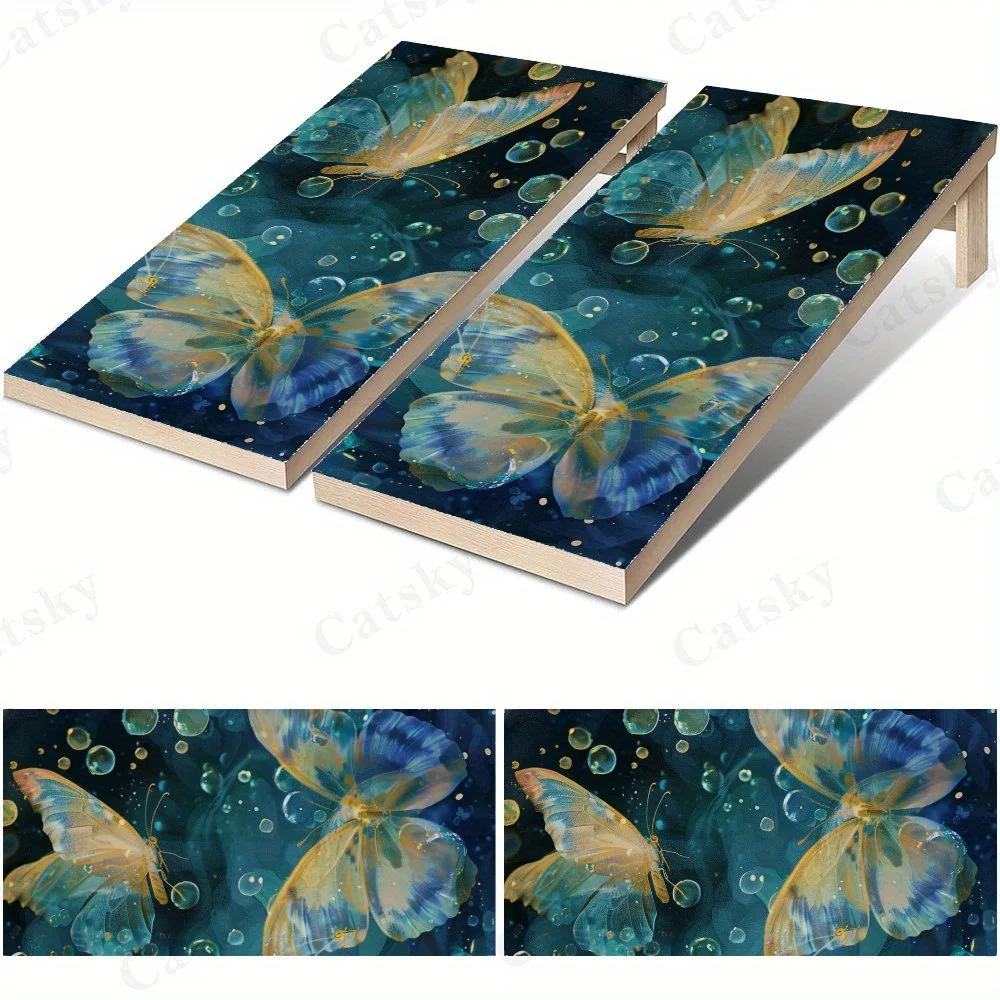 Glowing Butterflies with Bubbles,Dreamy Insect Art,Ethereal Blue Decor,High Value! 2D Flat Vinyl Sandboard Stickers - Bubble-Fre