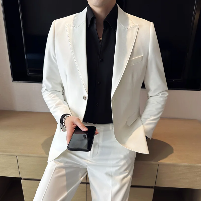 

(Jacket+Pants) Men's Elegant Fashion Slim Fit Suits Formal Business Wedding Tuxedos Casual Gentleman Solid Dress Suit 2 Pieces