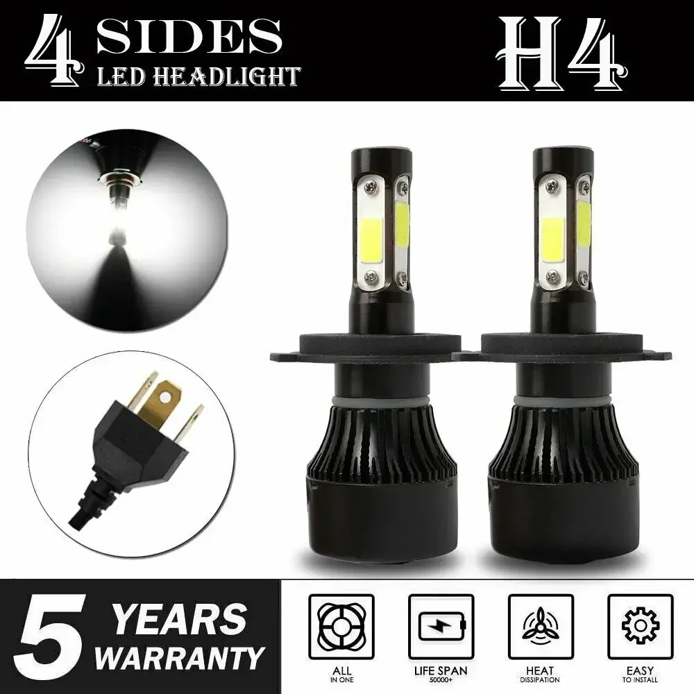 Bombillas LED para faros delanteros de coche H4 de 4 lados, luz alta/Baja, 6500K, 9003 HB2, 2500W, 375000LM, foco negro impermeable, accesorios para