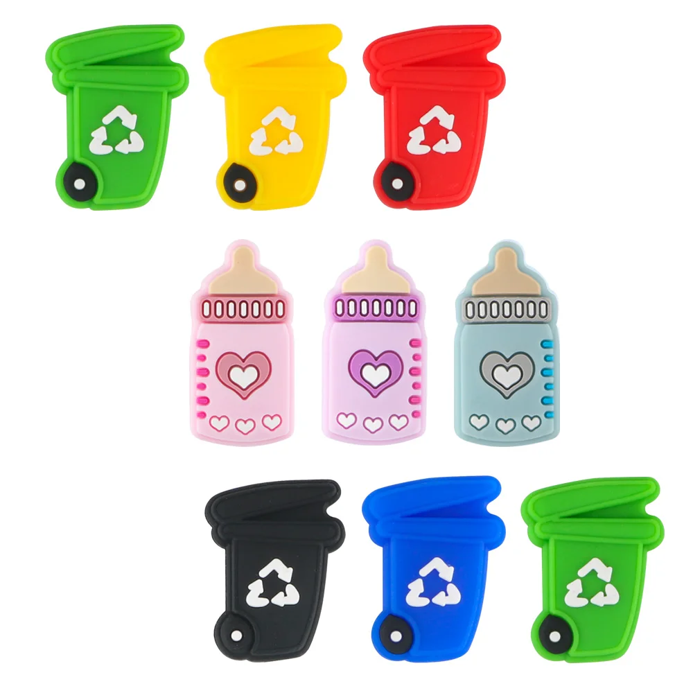 10PCS/Lot Colorful Silicone Focal Beads Garbage Can Pacifier Bottle Shape Beaded Pen Pendant DIY for Jewelry Making Accessories