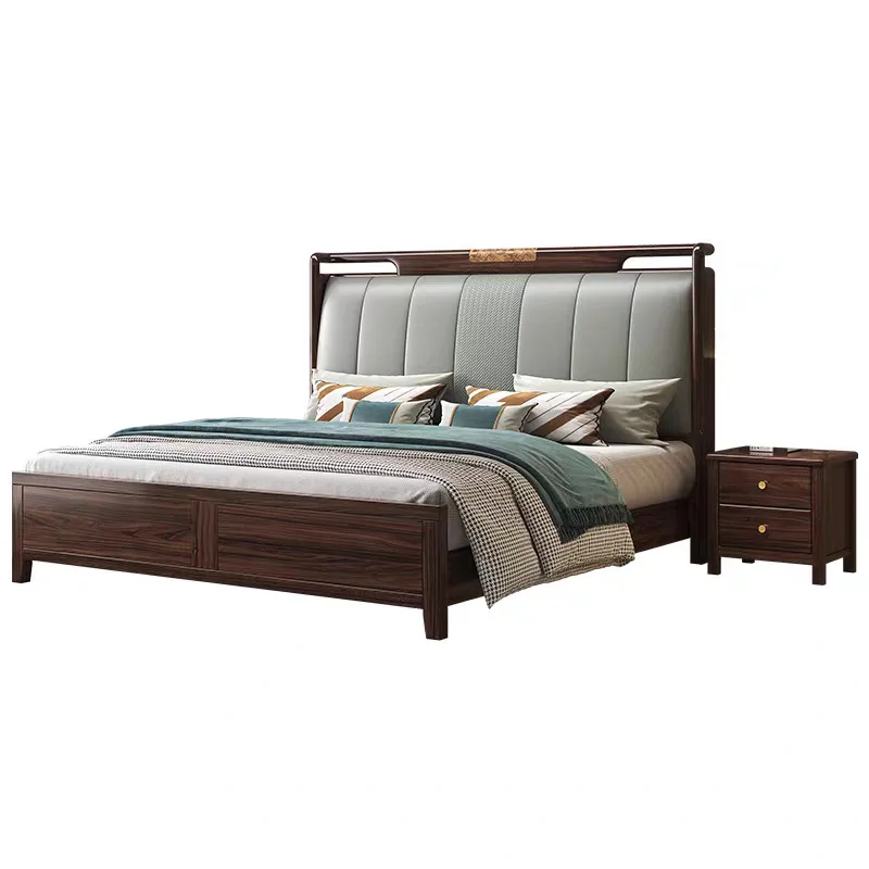 

Кровать из массива дерева 1,8 метра, двуспальная мягкая кровать с местом для хранения, современная простая мебель для спальни в большой квартире.