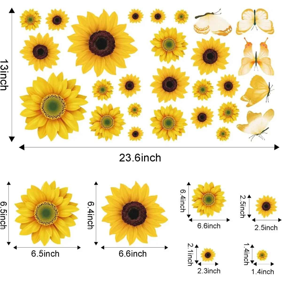 Sunflower Decorations for Bedroom Kitchen Classroom Living Room | Self-Adhesive Vinyl Sunflower and Butterfly Wall Stickers