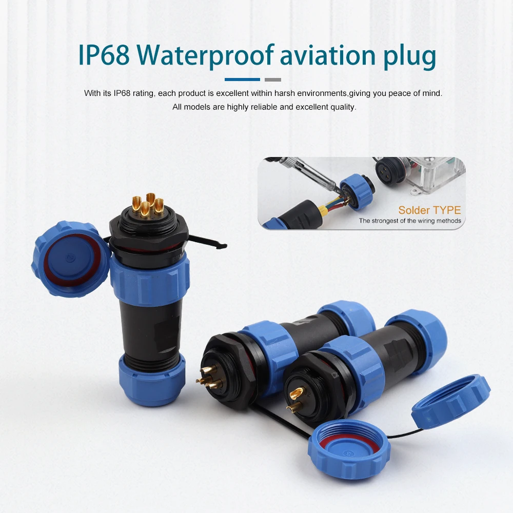 SP21 IP68 Waterproof Aviation Connector Plug Socket 2/3/4/5/6/7/9/10/12Pin Male Female Back Nut Wire Cable Connector Juntion Box