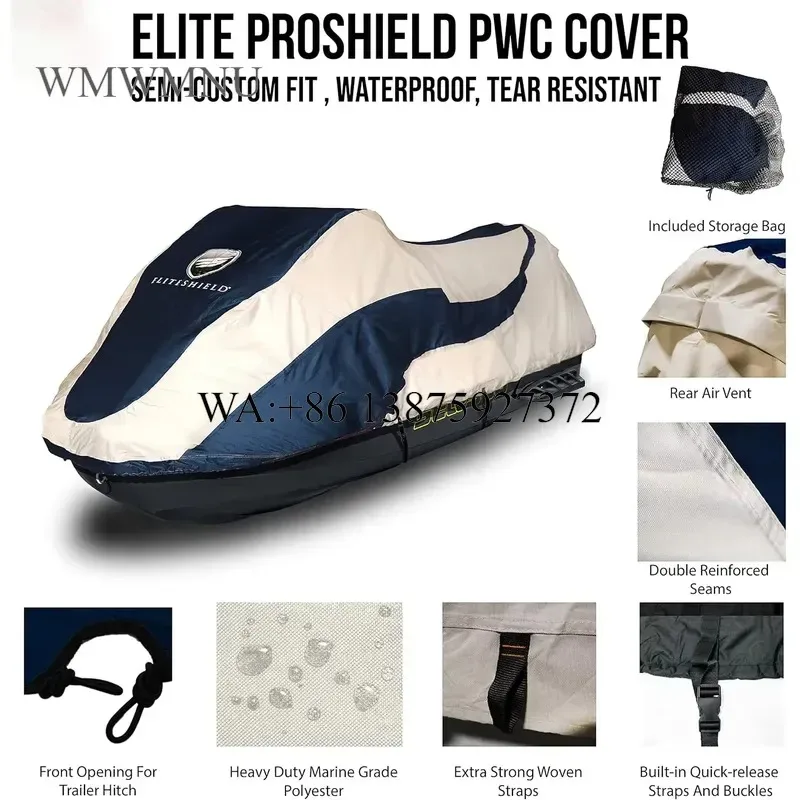 Wmwmnu for Towable Jet Ski Cover Heavy Duty Waterproof Marine Grade 300D Tear Resistant New 18 to 20 Feet Length Over 120