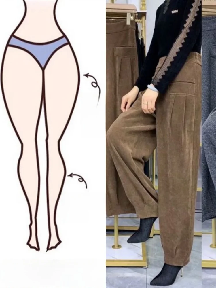 Pantaloni Harlan a vita alta Thiened Fce Pantaloni lunghi da donna con lanterna in velluto drappeggiato dimagrante Pendolarismo Sle Colore puro Coreano Ve...