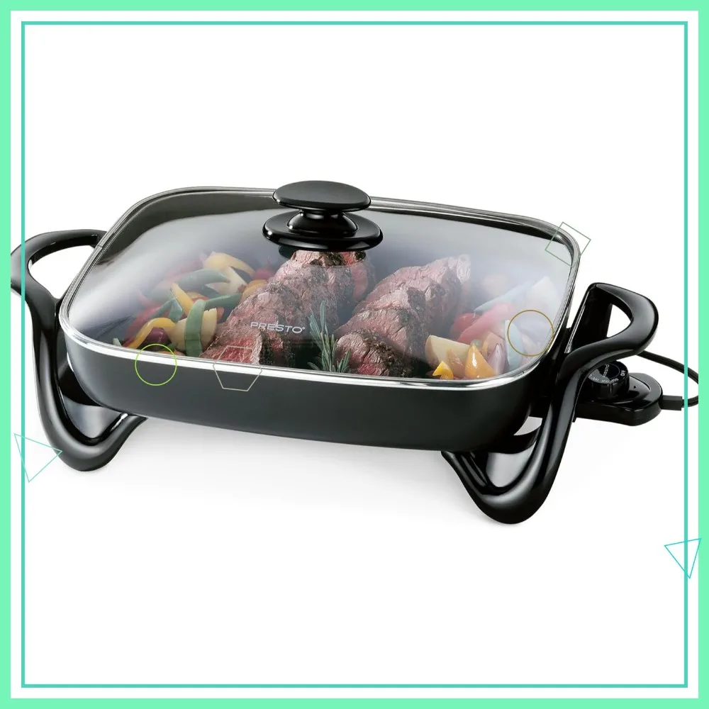 

Электрическая сковорода 16 дюймов со стеклянной крышкой, антипригарным покрытием и регулировкой температуры для легкого приготовления пищи