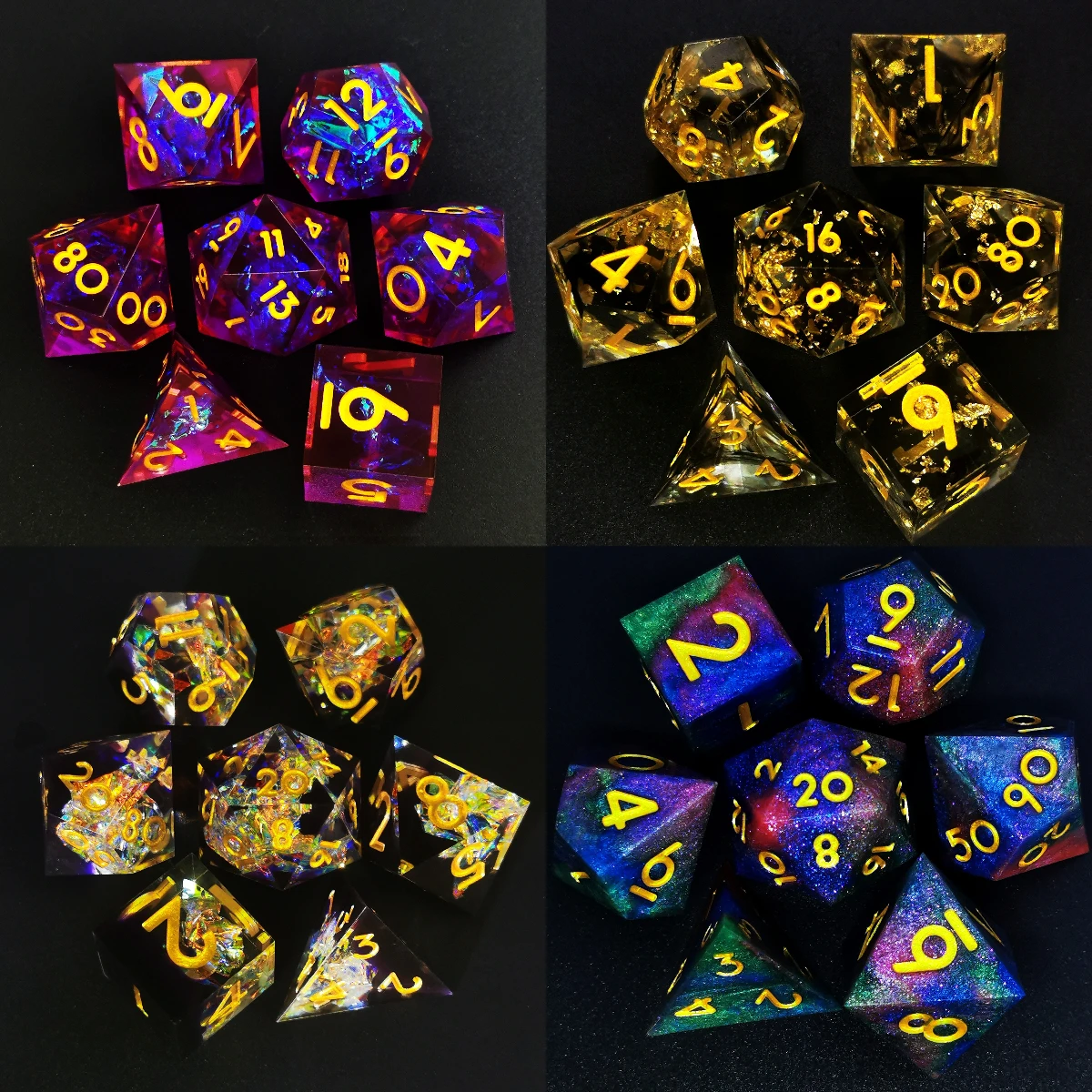 D&D Würfelset – 7-teilige Würfel aus Kunstharz mit scharfem Rand, zweifarbig, transparentes Schwarz, perfekt für Tabletop-RPG und Dungeons & Dragons