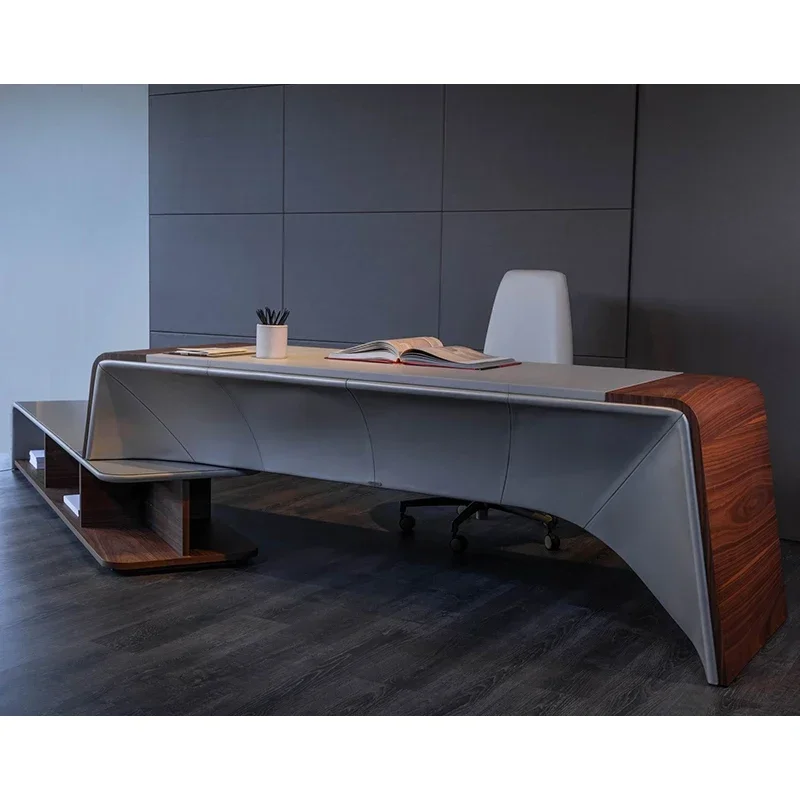 Italian light luxury desk Family large desk wooden boss desk corner creative president table