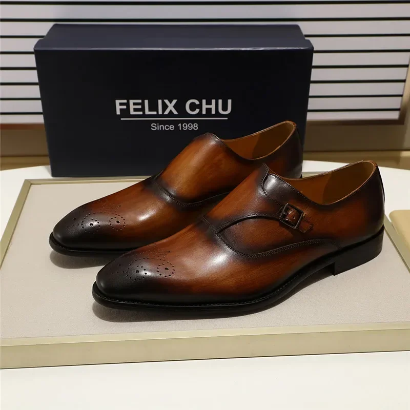 European Style Gentleman Monk Strap Formal Shoes - 3 Colors Pointed Toe Men's Dress Loafers with Buckle Strap for Parties
