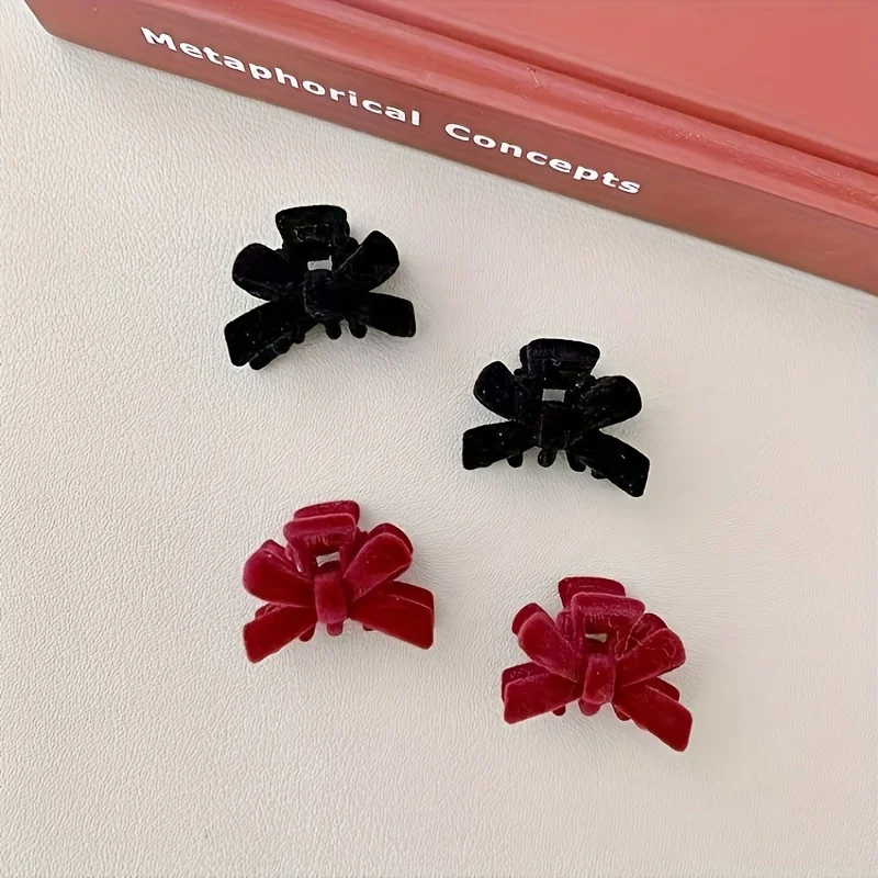 

2PCS Women's Flocked Bow Hair Clips, Cute & Sweet for Flyaways Bangs, Non-Slip Grip, Everyday Wear