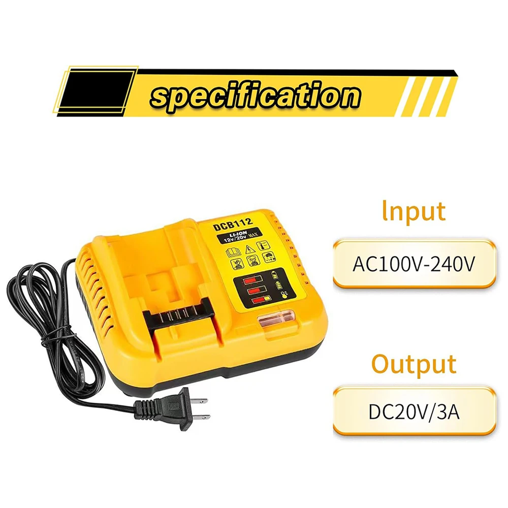 DCB112 2A Lithium Battery Charger For Dewalt 10.8V 12V 14.4V 18V 20V DCB206 DCB205 DCB204 DCB203 DCB120,DCB107 DCB115 DCB105