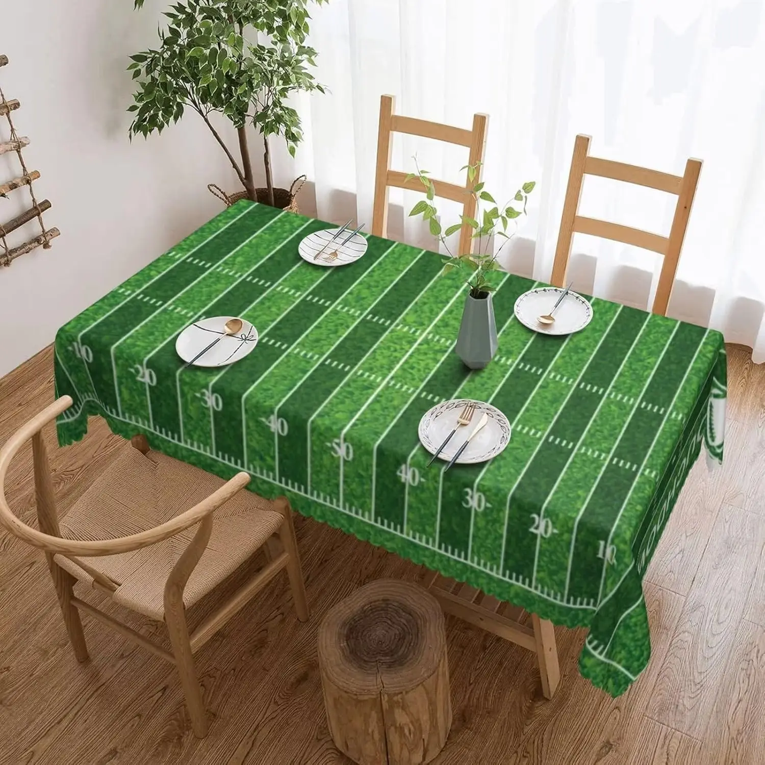 American Football Field Rectangle Tablecloth for Tabe Decor Green Lawn Football Game Sport Themed Table Cloth Party Decorations