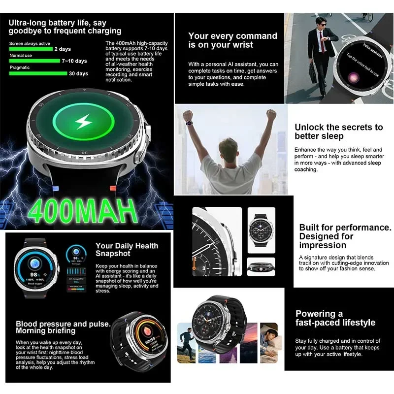 New Rotating Dial Men Woman's Smartwatch GPS Tracking 400mAh Battery Health Testing Sports Mode 1.43" AMOLED BT Call Smartwatch