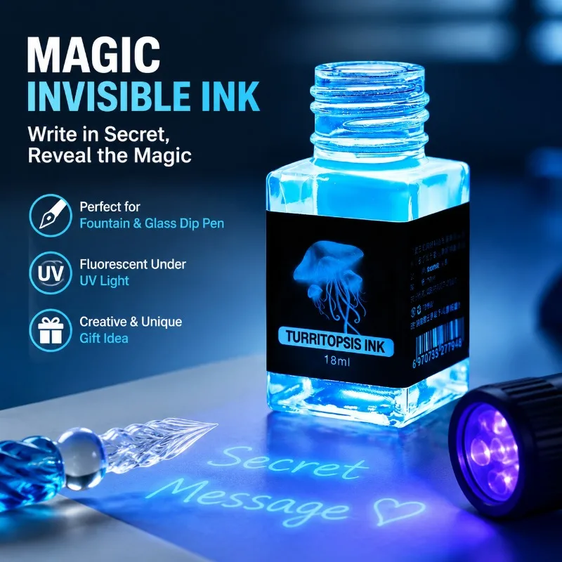 Invisible Ink Fountain Pen Non-carbon Color Pigment Glass Dip Pen Luminous Refillable Writing Set Glow in Dark Liquid Ink Craft