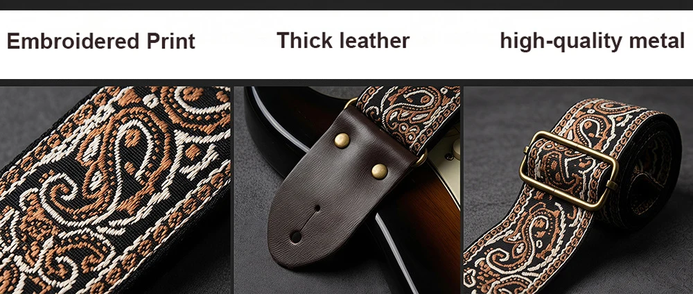 Verstellbare Gitarrengurte mit Stickerei-Druck, Verdickter Gitarrengurt für Folk-, E-Gitarren, Bässe und Ukulelen – Detail 6