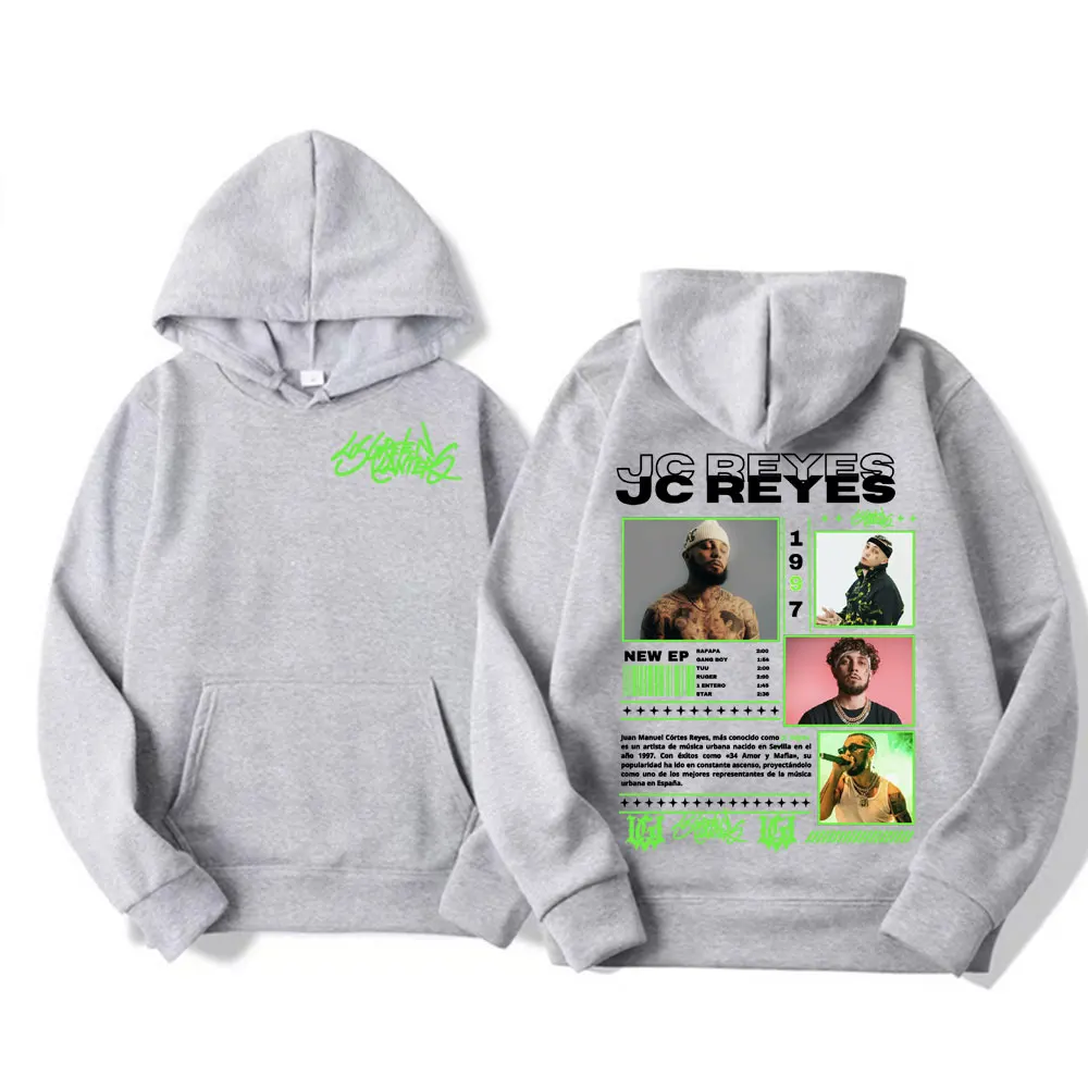 ألبوم مغني الراب Jc Reyes Tour 2025 سويت شيرت مطبوع على الوجهين وقلنسوة للرجال هاراجوكو هيب هوب بانك بغطاء للرأس على الموضة