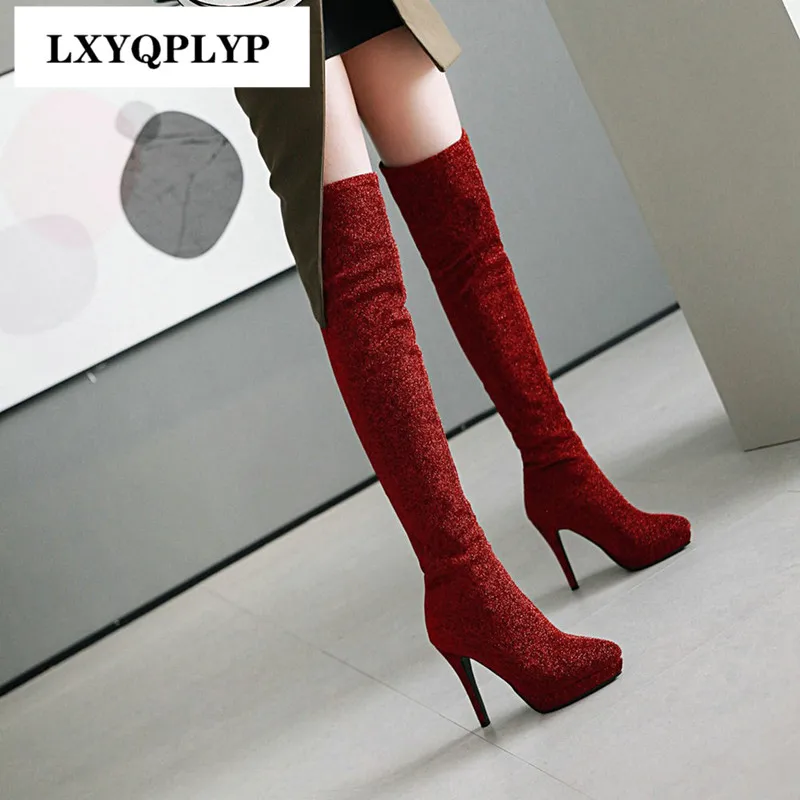 

High-heeled Gold Velvet Nightclub Party Fashion Sexy European and American Trends Four Seasons New Women's Over The Knee Boots