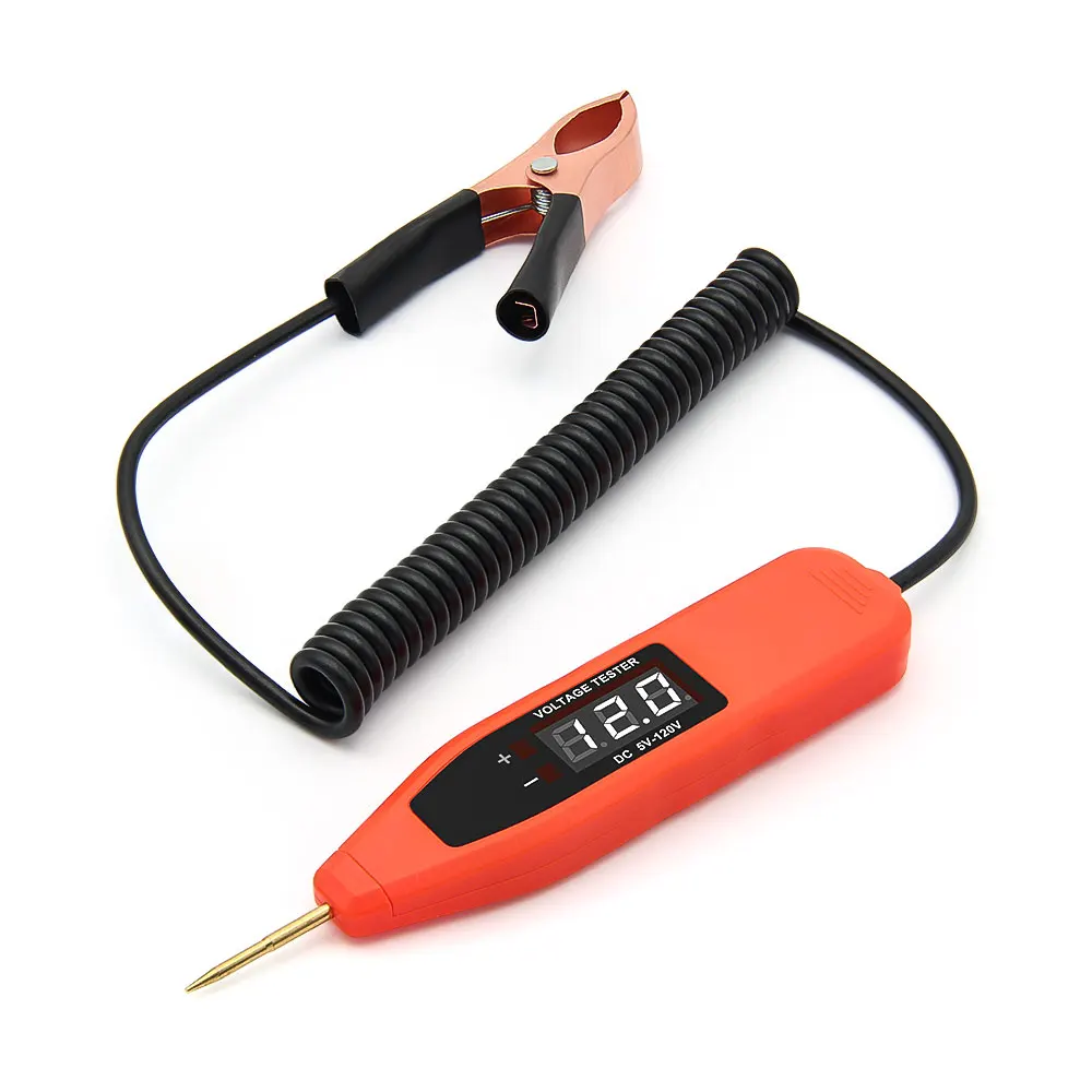 5-120V Digital Display Automotive Circuit Voltage Tester Pure Copper Probe Tinned Clip Spring Wire Positive/Negative Detection