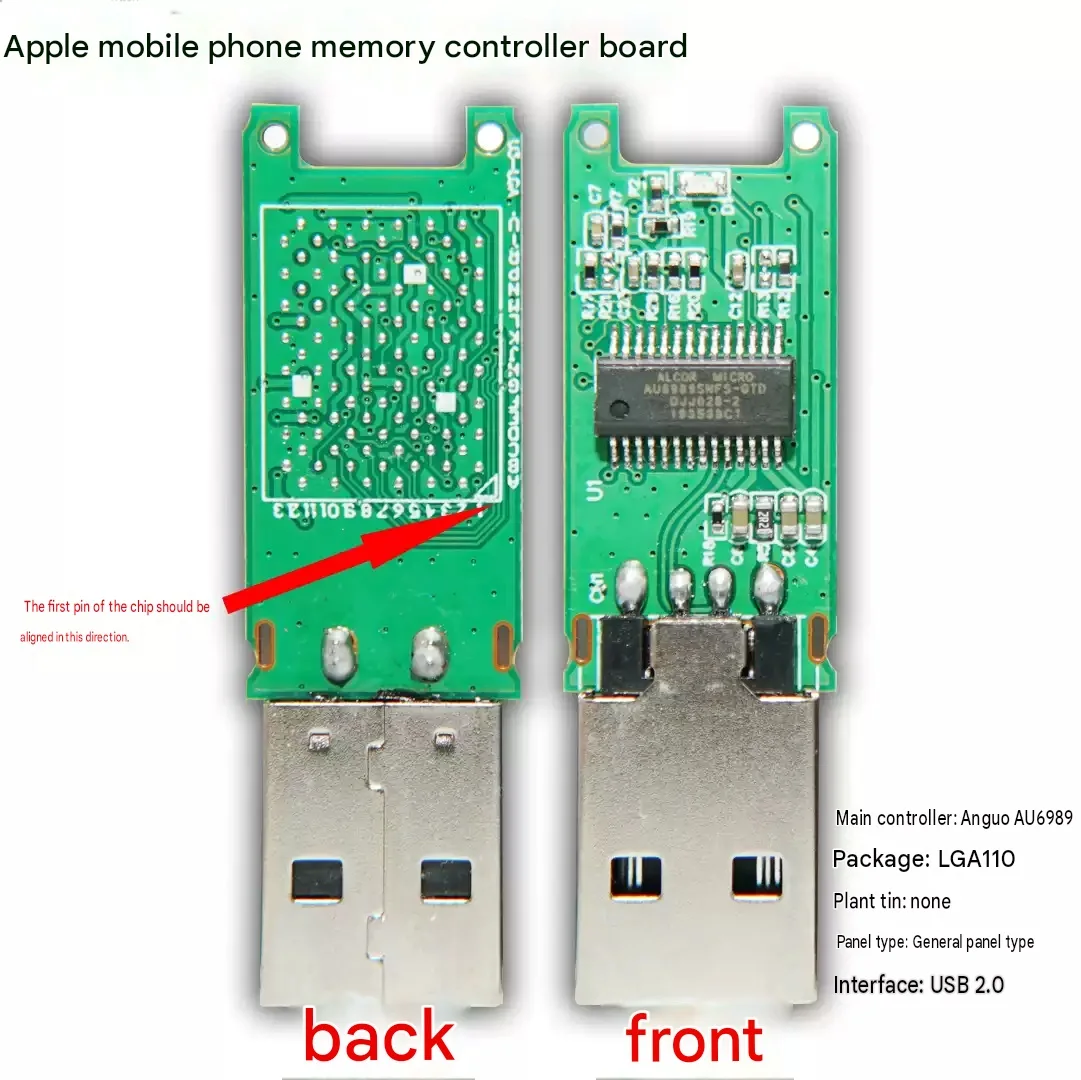Anguo AU6989 USB 2.0 Flash Drive DIY,for Apple iPhone Hard Drive Controller Board, LGA110 Package Pinout