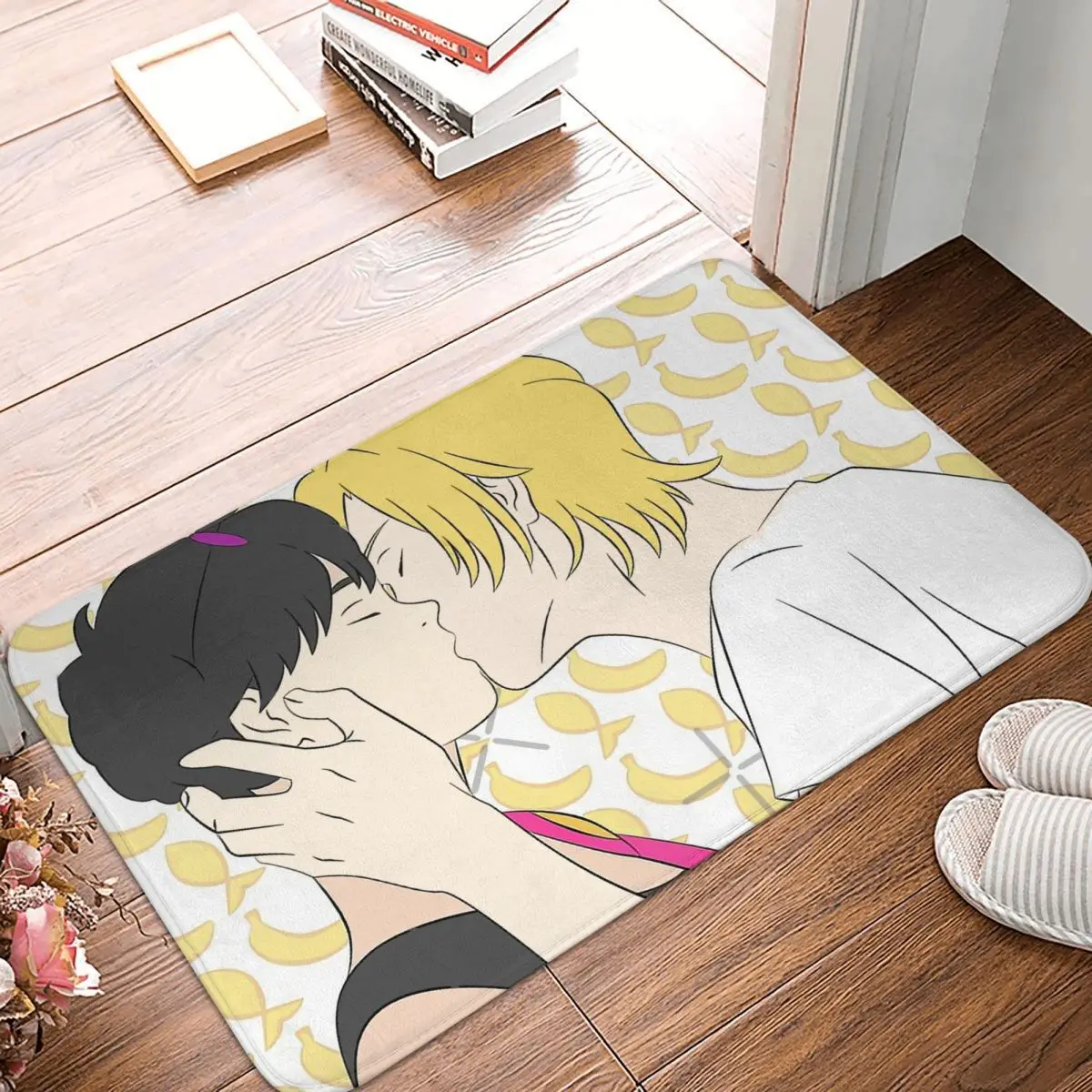 

Anti-Slip Doormat Bath Mat Banana Fish Kiss Balcony Carpet Entrance Door Rug Indoor Decorative