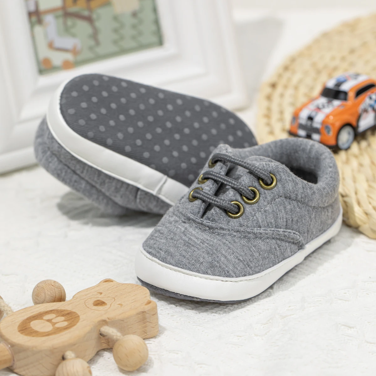 KIDSUN Baby Canvas Sneakers Baby Unisex Shoes Anti-slip Soft Newborns Lace-up Sport First Walkers Infant Crib Boy Shoes