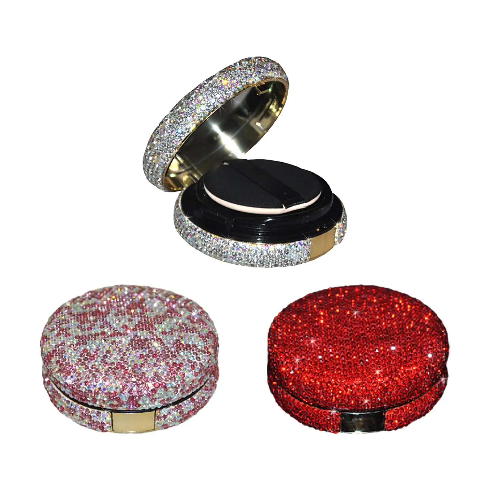 Rhinestones Air Cushion Lined Sealed Lid DIY Portable Cosmetic Container Lightweight Refillable Easy to Carry for BB Cream