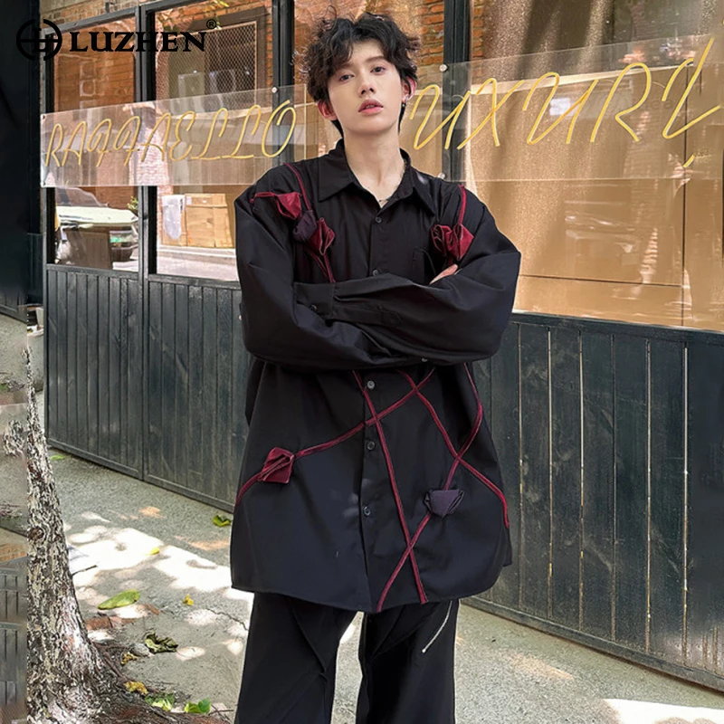 

LUZHEN Personalized Three-dimensional Patchwork Long Sleeve Shirts Men Autumn 2025 New Original Loose Casual Male Clothes JY3841