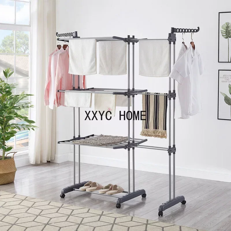 

Fashion Home Clothes Rack Landing 3-layer Clothes Hangers Telescopic Folding Laundry Rack Multi-scene Suitable for Drying Rack