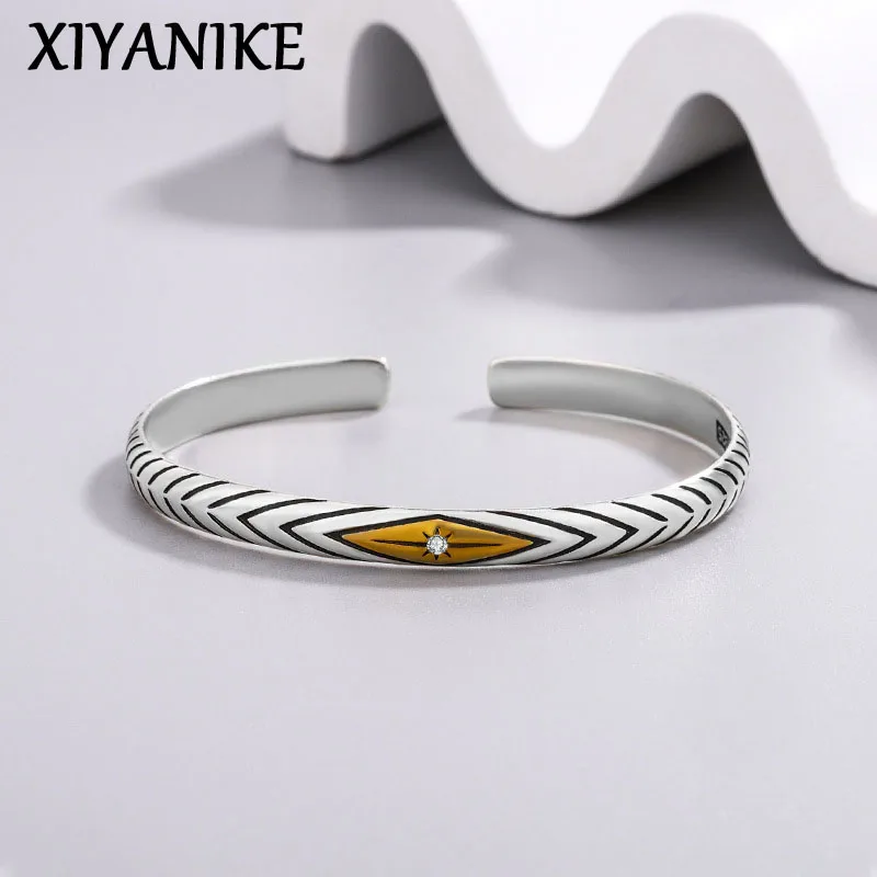 XIYANIKE Vintage Thai Silver Starburst Cuff Bracelet For Women Girl Luxury Fashion New Jewelry Party Ladies Gift pulseras mujer