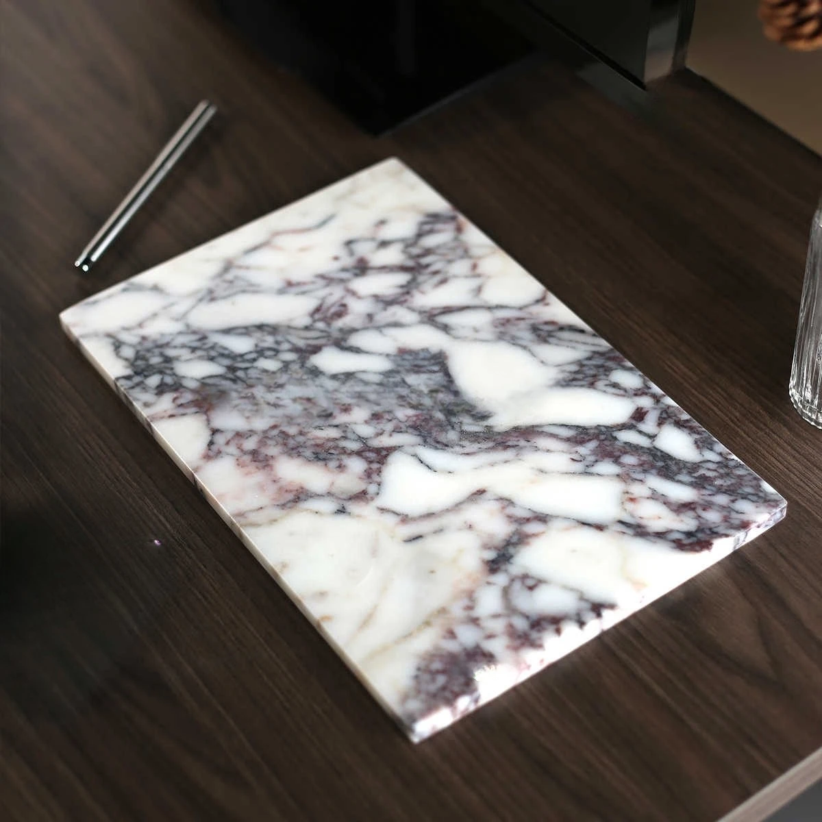 30x20cm Luxe Calacatta Altviool Paars Natuurlijk Marmer Steen Rechthoekig Plat Dienblad Broodbord Woondecoratie