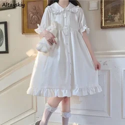 Lolita Style Dresses Women Puff Sleeve Kawaii Ruffles Fashion Peter Pan Collar Japanese Knee-length Female Chic Loose Casual Ins