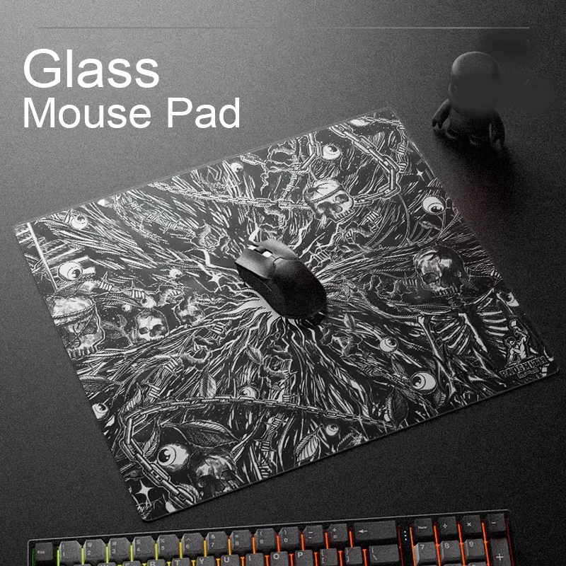 INS Dark Skeleton Chain Cool Tempered Photovoltaic Glass Gaming Mouse Pad - XXL Smooth Surface for FPS ESports & Office Home Use