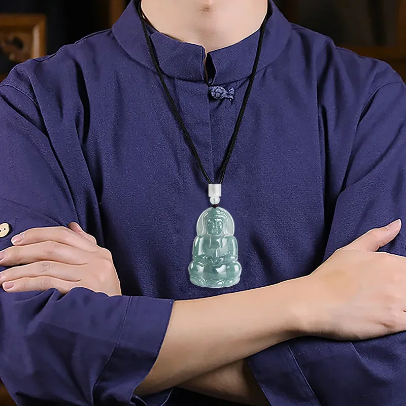 

Burmese Jade Buddha Guanyin Pendant Luxury Pendants Necklaces Choker Natural Stone Real Jadeite Emerald Jewelry Green Gift Men