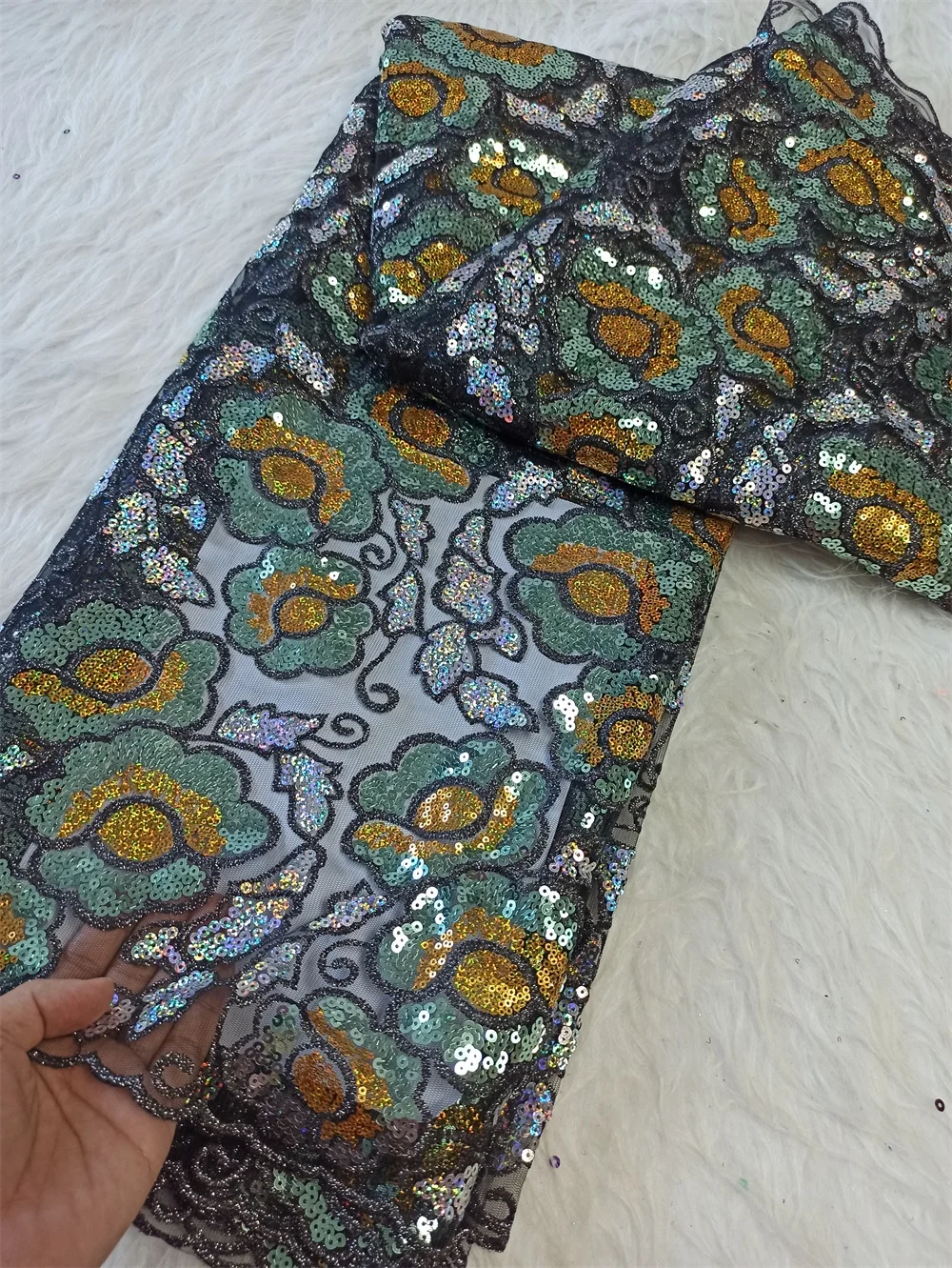 

Luxury African Mesh Lace Fabric,Sequin,For Sewing,Clothes,Tulle,Wedding Evening Dresses,Embroidery,5 Yards Fabrics By The Meter
