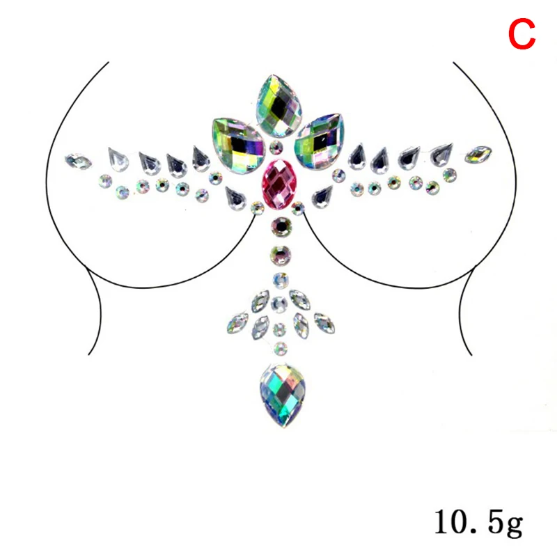 Acrylic Colorful Crystal Breast Chest Paste Sexy Breast Self Adhesive Stickers Breathable Nipple Bra Breast Stickers 23 STYLES