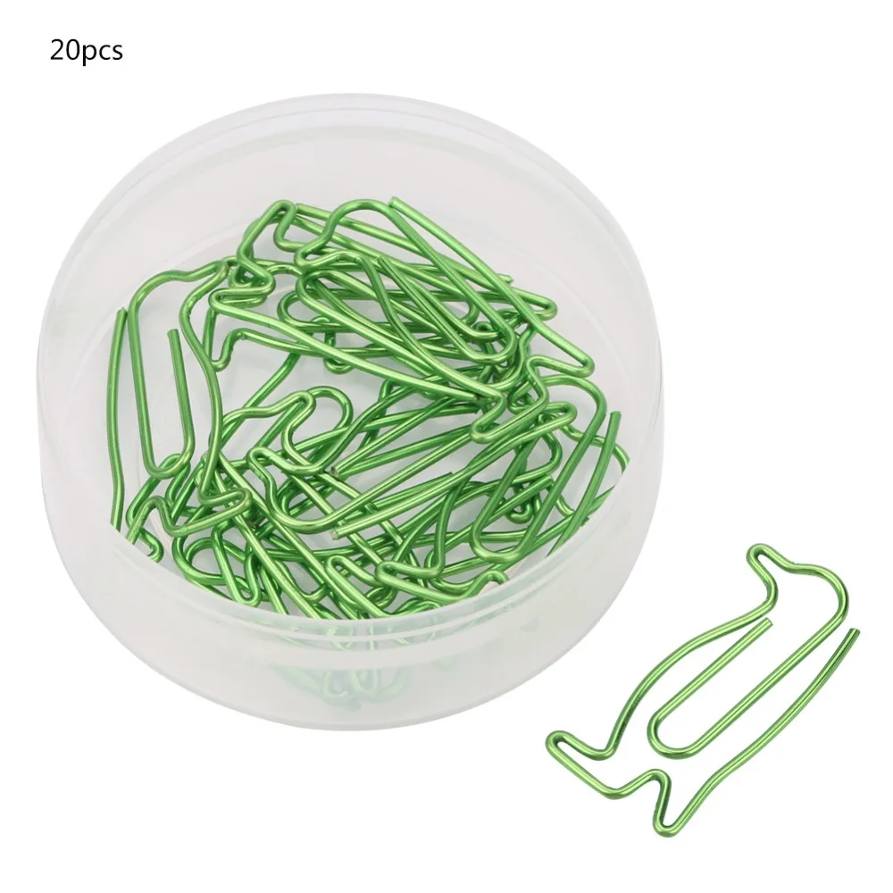 20CS Green Iron Penguin Shape Clip Plastic Coated Bright Color Paper Clip Mini Size Metal Decorative Stationery Clip