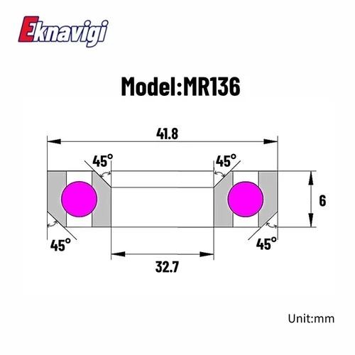 Imagen 2 del producto Rodamiento de auriculares para bicicleta de montaña, 1 piezas, MR136, 32,7x41,8x6 MM, 45 ° x 45 °, rodamientos de manga de cuenco delantero, ACB3039