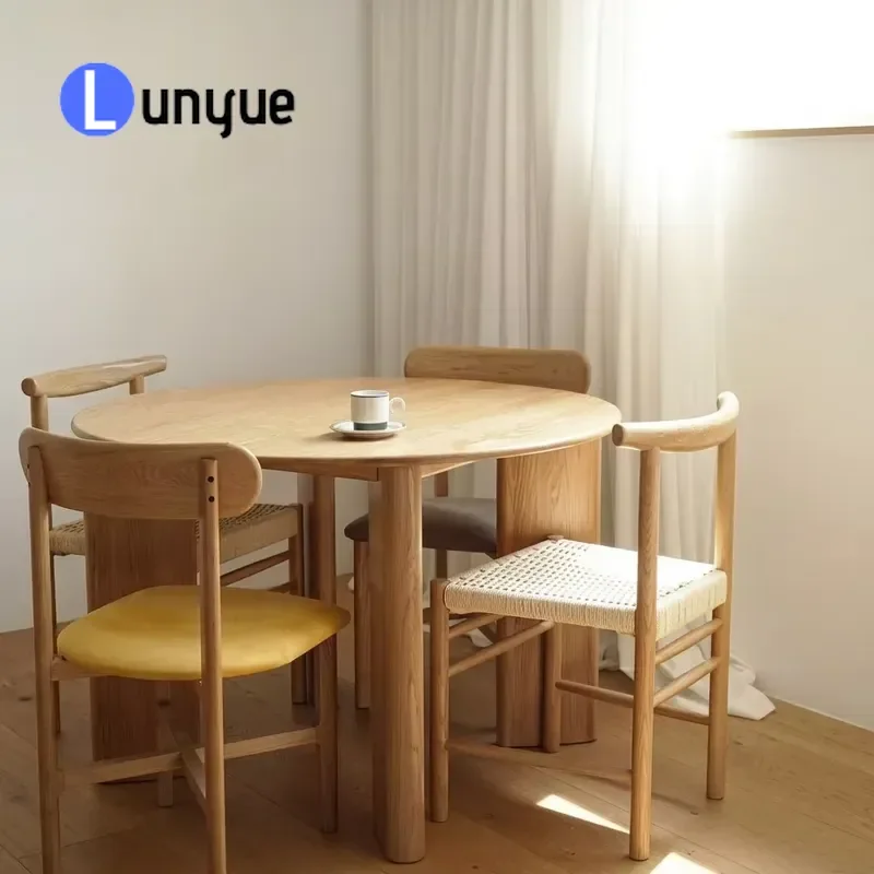 Nordic Modern Solid Ash Wood Rectangular Dining Table Set with White Velvet Chairs Eco Friendly Handmade Durable Furniture