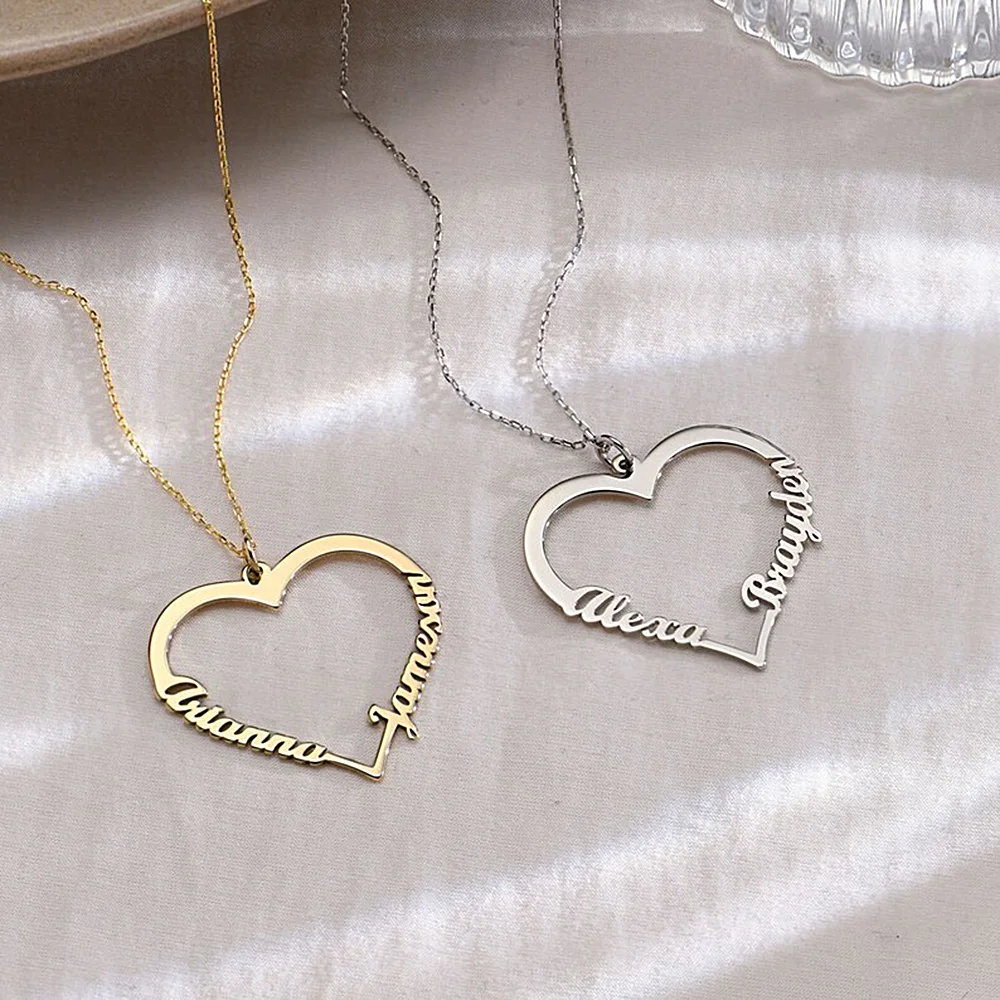 

Custom Double Name Necklace for Women Personalised Heart Pendant Stainless Steel Jewelry Choker Valentine's Day Gifts for Wife