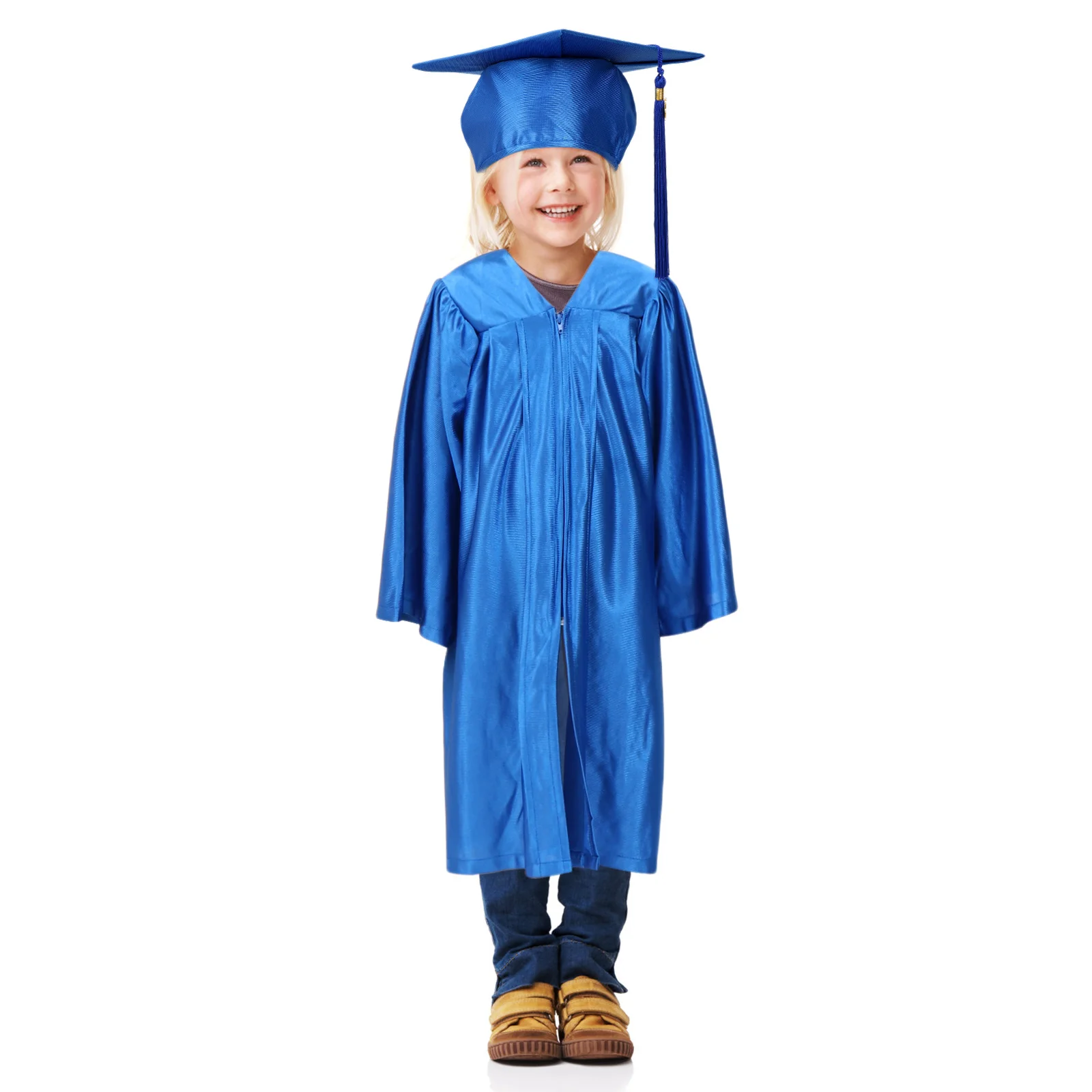 1 Set Doctoral Robe Kids Graduation Gown Preschool Kindergarten Ceremony Dress Cap Tassel Party Cosplay Costume School Event