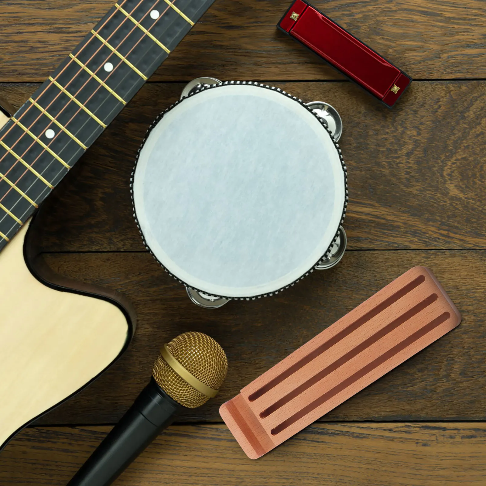 

1pc Guitar Beech Wood Storage Holder Multipurpose With Mobile Phone Stand Khaki Plectrum Container Instrument Accessory