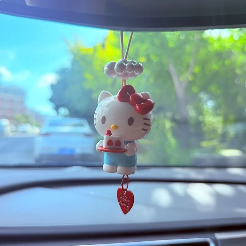 MINISO Hello Kitty coche colgante Kawaii Anime dibujos animados lindos llaveros decoraciones creativas para niño niña niños juguete de regalo de Navidad