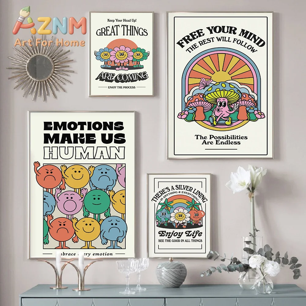 Nordic Cartoon Enjoy Art, Inspirational Quote Print, Emotions Human Wall Canvas Poster, Pictures for Kids Bedroom, Home Decor, N