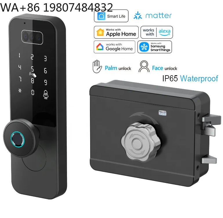 Matter NFC WiFi Smart Deadbolt Lock Aluminum Gate Fingerprint Touch Keypad Waterproof Keyless Entry Digital Security Lock