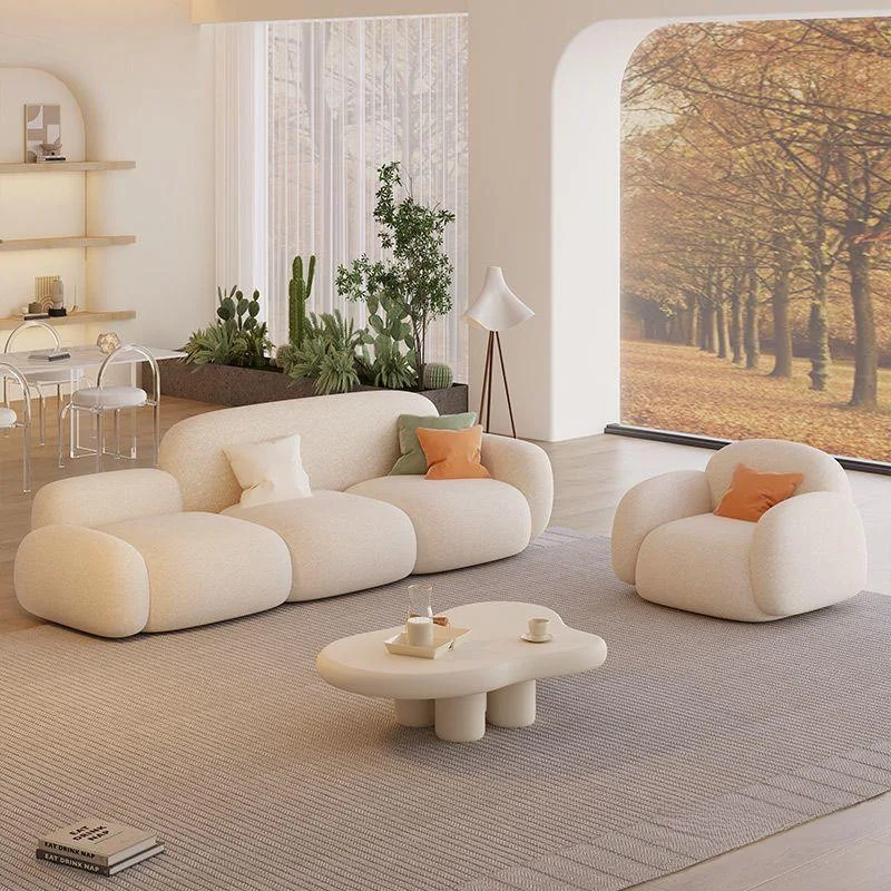 #Cream Style Lamb Fleece Cloud Modular Sofa Set 3 Seater Sofa and Armchair for Small Apartment Living Room Home Furniture